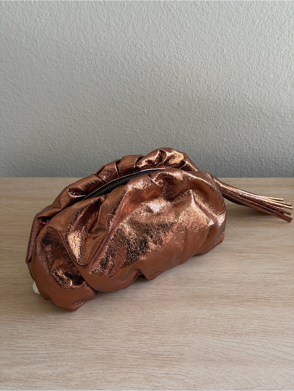 Rebecca Minkoff ruched metallic copper clutch bag - Picture 2 of 4